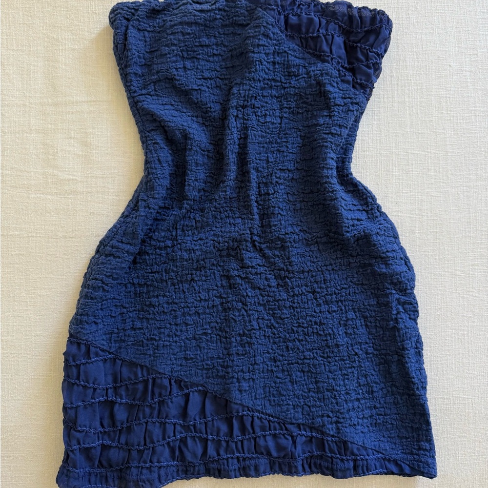 Meshki Textured Strapless Dress in Deep Blue